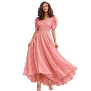 LOVESHACKFANCY Puff Sleeve Maxi Dress feminine  Preppy Pink Plaid Layered XS 0